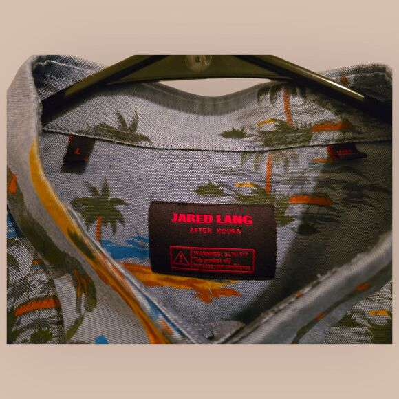 Jared Lang After Hours Men’s Embroidered Dinosaur Slim Fit Shirt Size Large - Picture 4 of 5